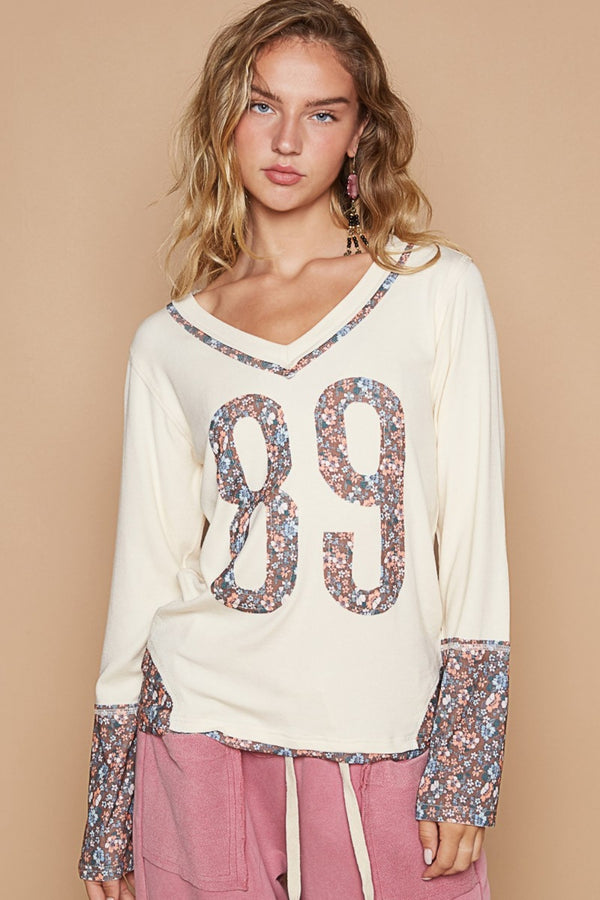 "89" Floral Design Long Sleeve Shirt