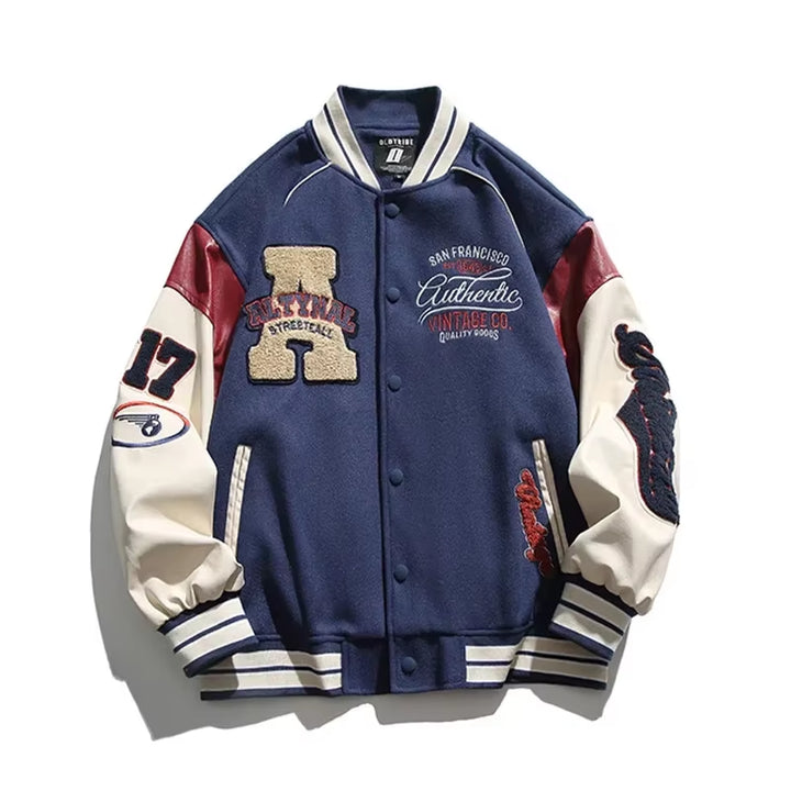 Men's American Retro Baseball Jacket - Casual Loose Fit Long Sleeve Coat for Spring and Autumn