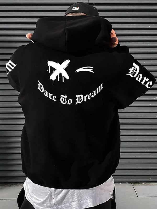 Dare to Dream Graphic Hoodie for Men - Hip Hop Streetwear Fleece Pullover for Autumn