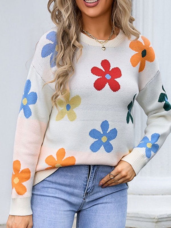 "The Power Of Flowers" Round Neck Long Sleeve Sweater