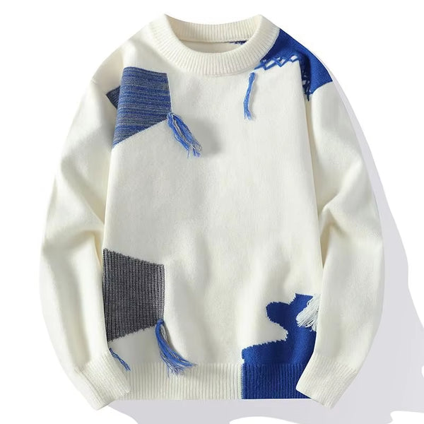 2024 Patchwork Knitted Sweater Trend High Street Autumn Winter Warm Men'S Tops Hip-Hop Street Clothing Fishing Sports Pullover