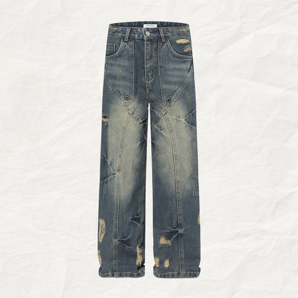 Retro High Fashion Loose Fit Distressed Jeans