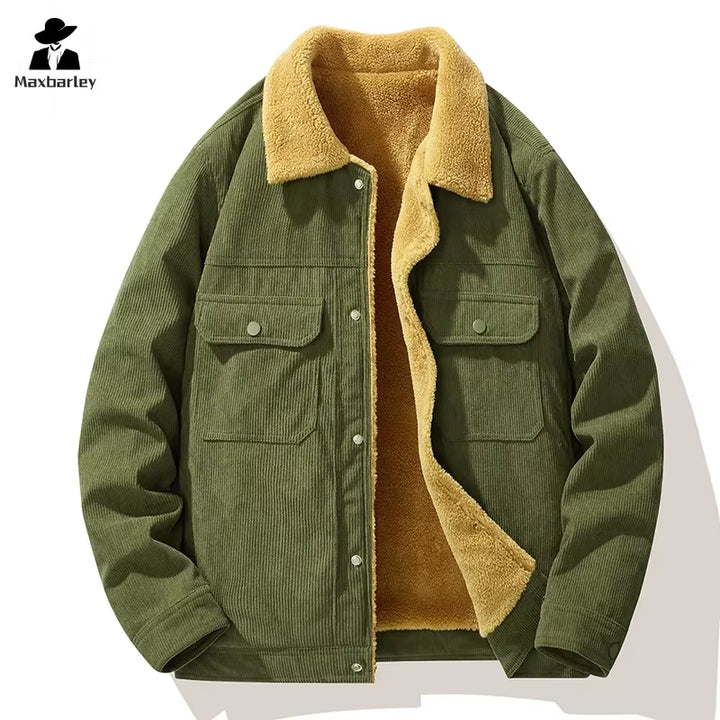 Male Cotton Jackets Padded Warm Loose Parka Coat Corduroy Short Jacket Man Solid Zip Windbreaker Winter Men'S Retro Windbreake