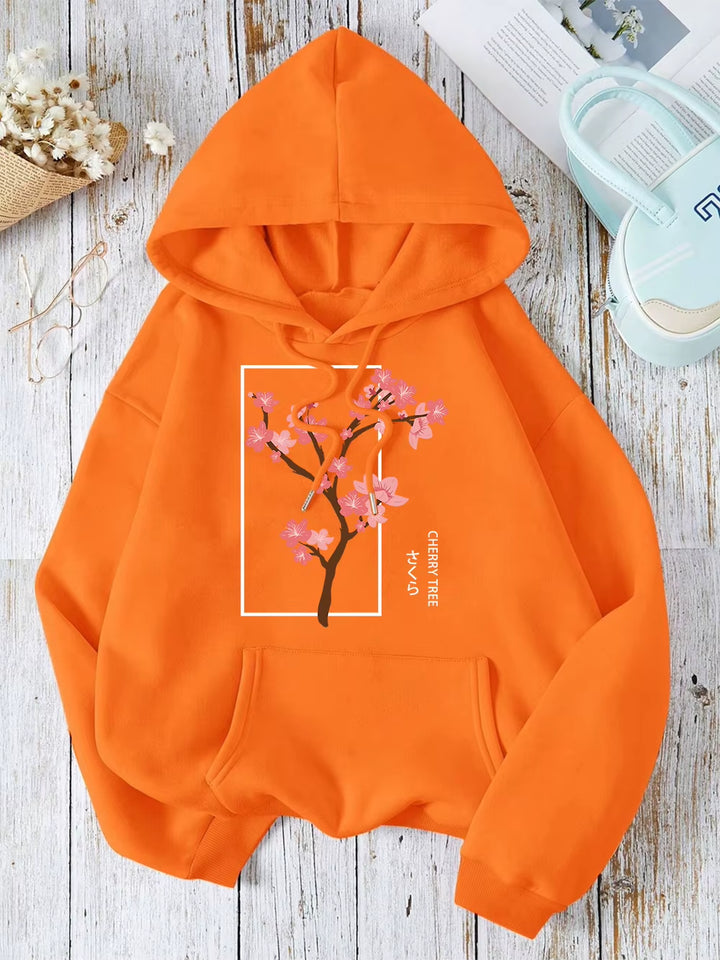 Cherry Tree in Full Bloom Men Women Clothes Hip Hop Fleece Hoodie Autumn Loose Hoodies Casual Pullover Crewneck Couple Hoodies