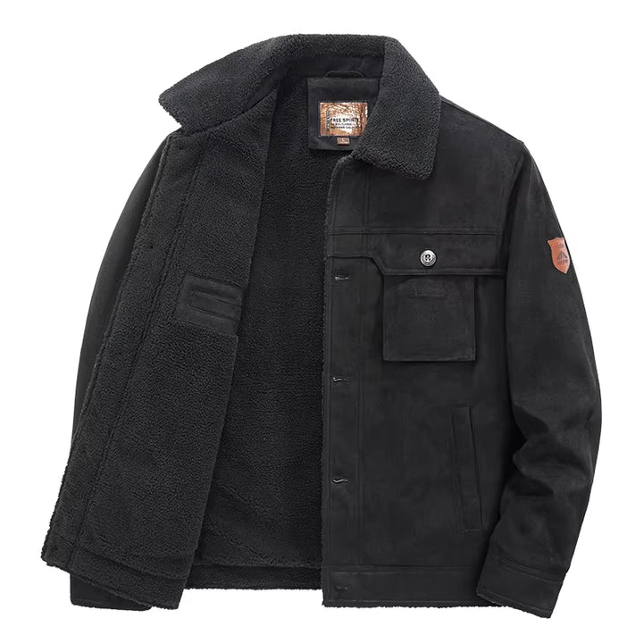 Men's Vintage Thickened Fleece-Lined Motorcycle Jacket with Fur Collar - Windproof Winter Parka