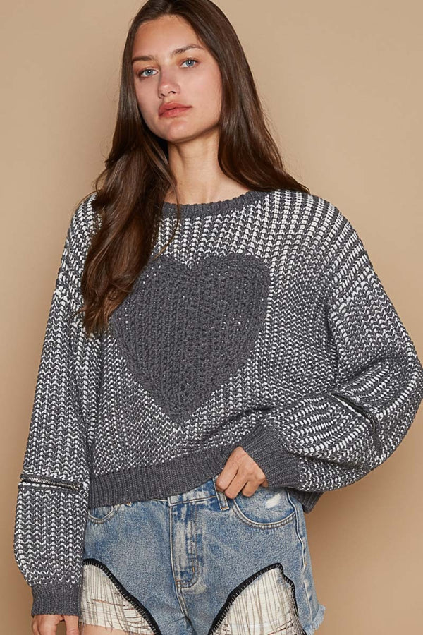 "Her Heart" Knitted Round Neck Sweater